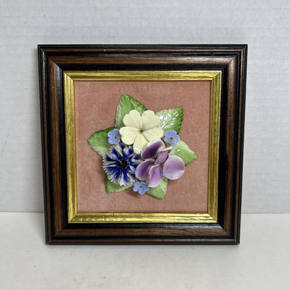 Royale Stratford England Bone Framed China Floral Posey Of Flowers Wall Plaque
